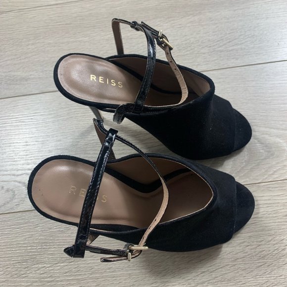 REISS Rena Black Suede Peep Toe Ankle Strap Heels - Picture 6 of 13